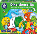 Green board game box featuring a sleeping T-Rex in a nightcap, various cartoon dinosaurs, and patterned eggs.