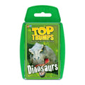 Green plastic Top Trumps carry case featuring a T-Rex illustration and the word Dinosaurs.