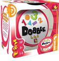 Red and white Dobble 123 box featuring colorful numbers, shapes, and a round metal tin visible through a clear window.