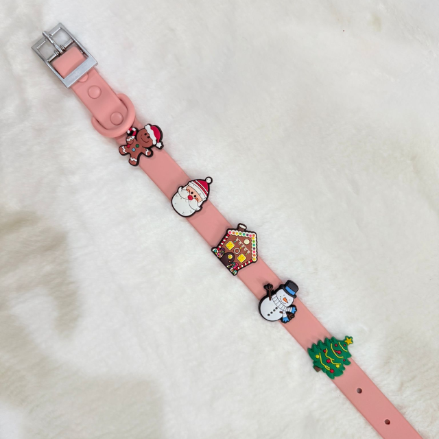 Blush pink waterproof dog collar from Walkieez, featuring a stylish design, suitable for Christmas or everyday wear.