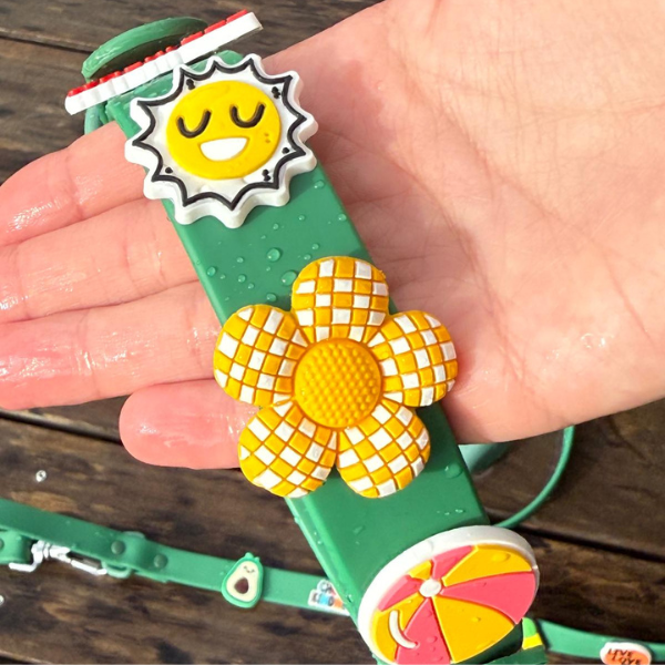 Green waterproof dog collar by Walkieez featuring durable nylon material and adjustable fit.