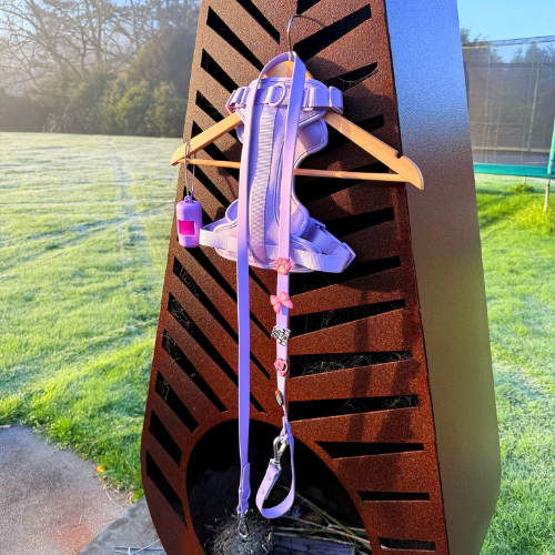 Lilac no-pull dog harness by Walkieez, adjustable and comfortable for small to medium dogs, with secure clip and breathable material.