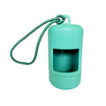 Green Walkieez dog poop bag dispenser with rainbow pride sticker attached, designed for easy access during walks.