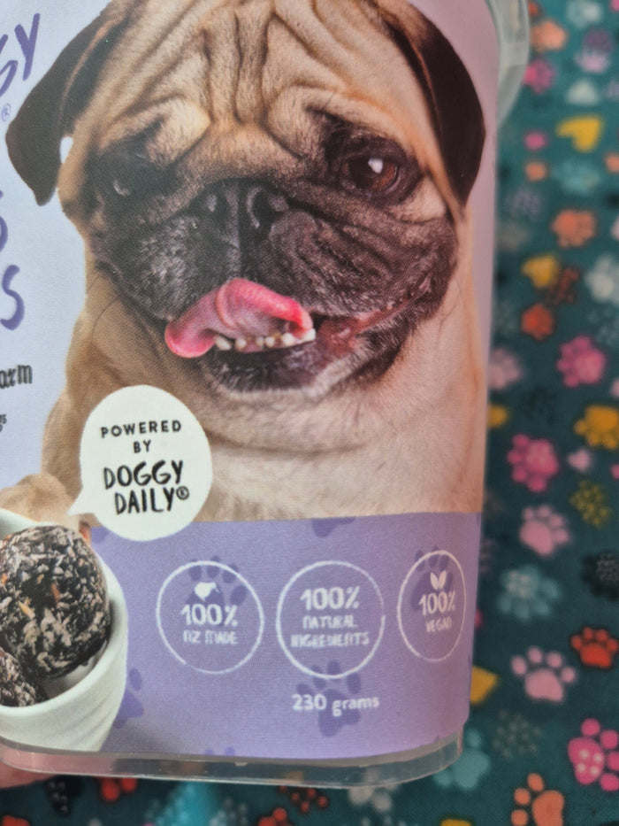 Doggy Daily Bliss Balls from Calm The Farm by Animal Addiction Limited, featuring natural ingredients for canine relaxation.