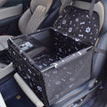 Dog pet carrier seat for travel in tan color, fits front or back car seats, provides protection for large dogs during trips.