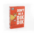 Red rectangular card game box featuring a cartoon dik-dik antelope and large white block lettering.