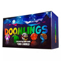 Blue card game box with rainbow text and cute characters against a dark night landscape with lightning and mountains.