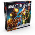 Square board game box featuring fantasy art of an elf archer, armored dwarf, and mage with fire against a dark background.