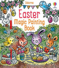 Brightly colored book cover with cartoon animals painting Easter eggs, floral bunting, and an attached red paint brush.