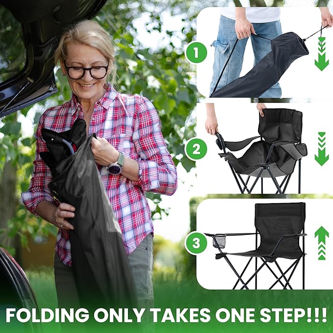 ECOTREK lightweight folding camping chair with cup holder, portable outdoor chair with sturdy frame and comfortable seat.