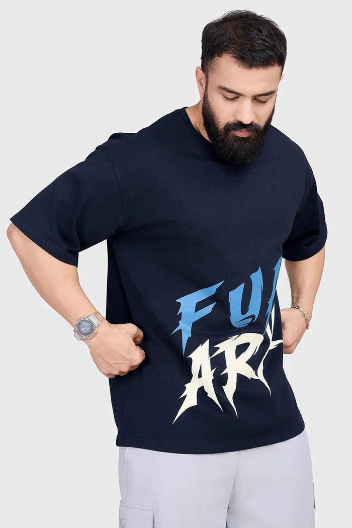 Navy oversized T-shirt for men by Fuaark Nz, featuring a relaxed fit and casual style, shown on a model.