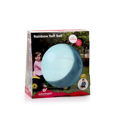 Light blue translucent soft ball in branded cardboard packaging with images of a toddler playing.