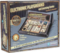 Vintage-style black box for an electronics kit showing a console with springs, dials, and wires for 60 projects.
