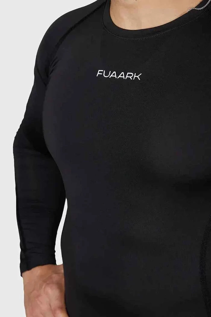 Black compression full sleeve T-shirt by Fuaark Nz, designed for athletic performance and comfortable fit.