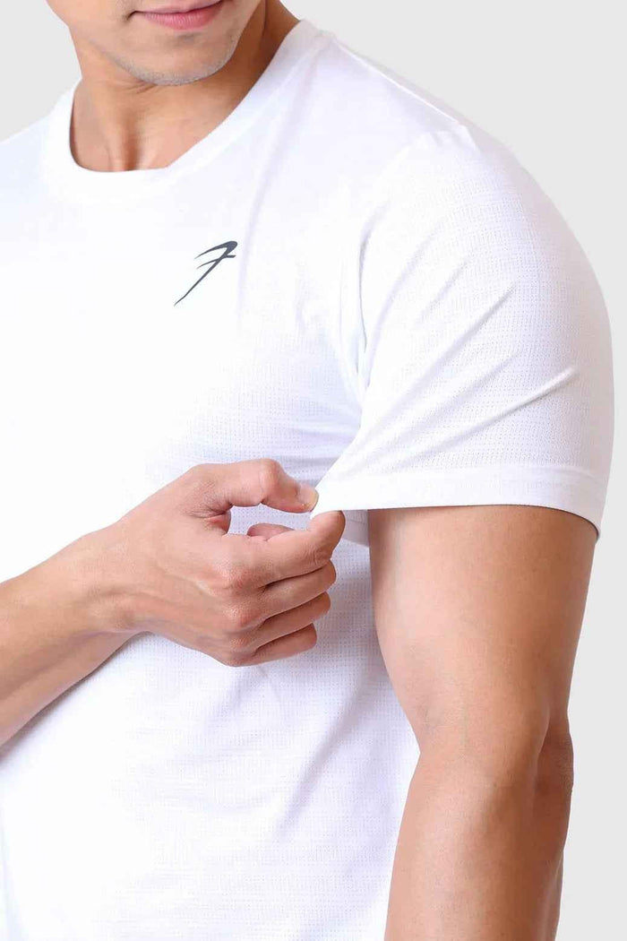 White Ember Running T-shirt by Fuaark Nz, casual athletic tee with a comfortable fit and breathable fabric.