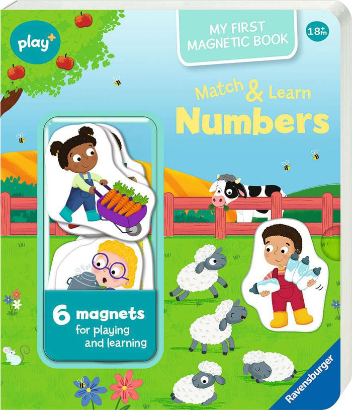 Ravensburger Match & Learn Numbers magnetic book with farm scene illustrations and six colorful magnets.