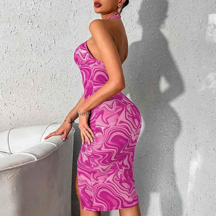 Stylish 3Sixty5 Euro-glam halter-neck maxi dress in rose red, elegant long dress with a flattering halter neckline.
