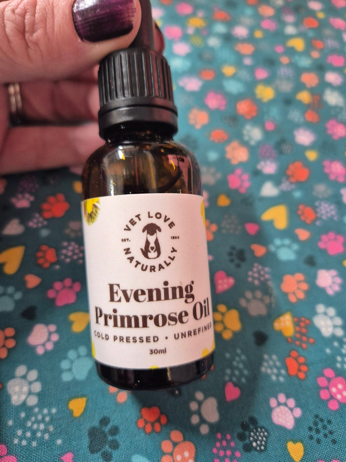 Bottle of Animal Addiction Limited Evening Primrose Oil 30ml with a white cap and clear label on a plain background.