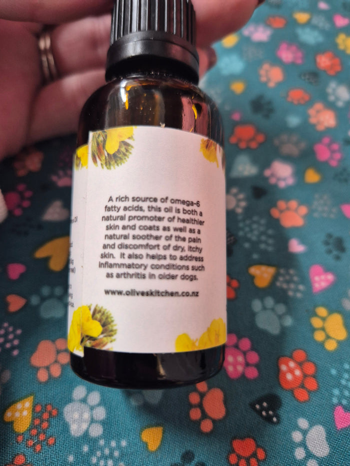 Bottle of Animal Addiction Limited Evening Primrose Oil 30ml with label and dropper cap on a white background.