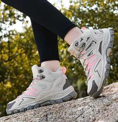 Pink expedition lightweight orthopedic hiking shoes for unisex, designed for comfort and support during outdoor hikes.