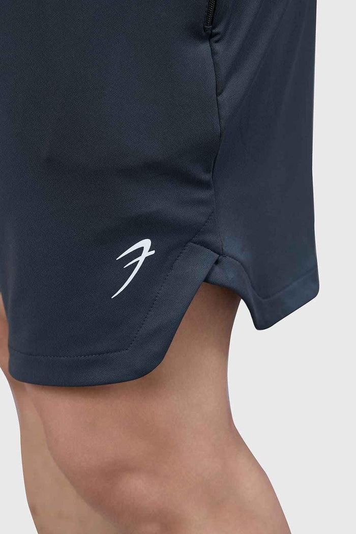 Dark grey Rush shorts by Fuaark Nz, showcasing a comfortable fit and casual style on a model.