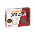 White game box featuring a white bearded kitten and a grey devil kitten against a fiery red and white background.