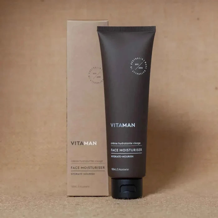 VITAMAN Australia face moisturizer in 100ml bottle, smooth and hydrating skincare product for men.