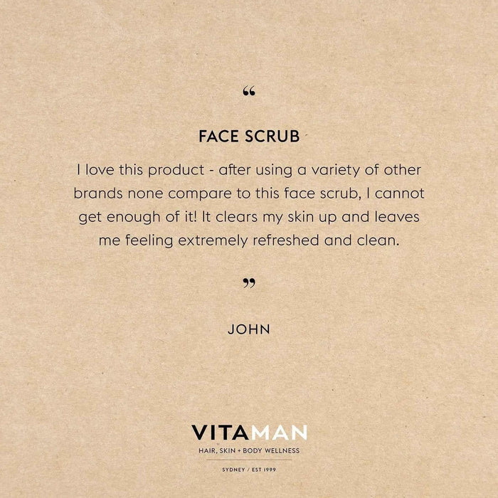 VITAMAN Australia face scrub in a skincare jar, showing the textured exfoliating product for clean, refreshed skin.