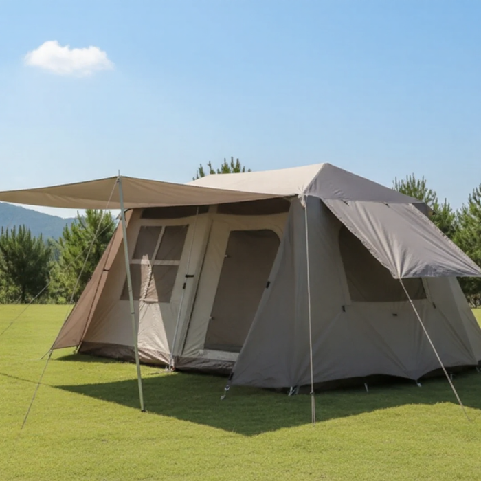ECOTREK family automatic tent with double layers, waterproof PU3000+, two bedrooms, suitable for family camping adventures.