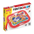 Toy box showing a red carry tray and 300 colorful plastic pegs forming a mosaic design on a white pegboard.