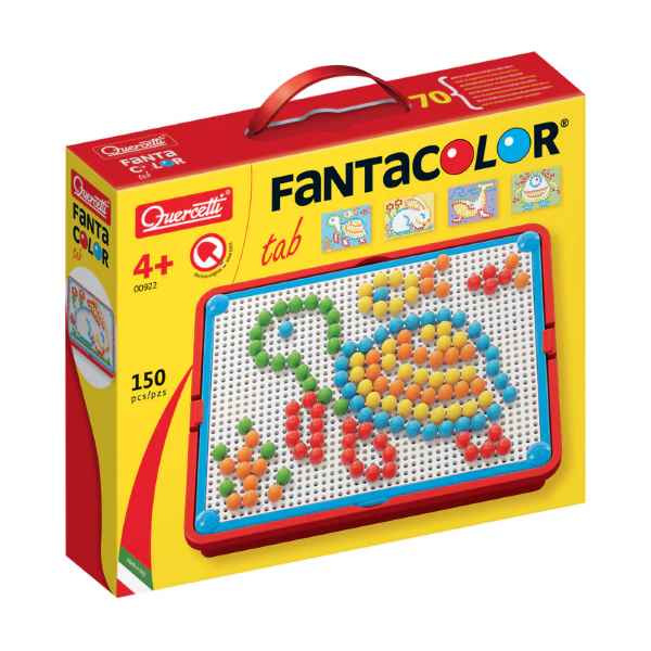 Yellow and red toy box showing a red pegboard with a colorful turtle design made from bright plastic pegs.