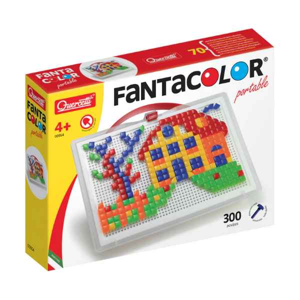 Yellow and red box for a 300-piece peg art kit featuring a house and tree design on a portable white pegboard.