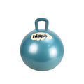 Round dark cyan hopper ball with a top handle and a cream hippo-shaped logo reading find that hippo.