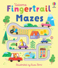 Colorful Usborne book cover with a winding gray road maze, animals driving vehicles past houses and trees on yellow.