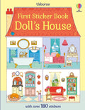 Illustrated sticker book cover showing a four-room dollhouse with colorful rooms, pets, and a bright orange roof.