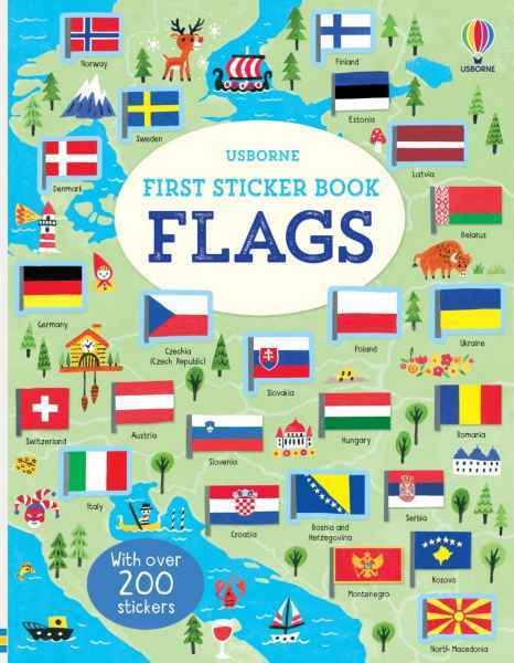 Colorful book cover featuring an illustrated map of Europe with national flags and small cartoon icons.