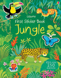 Bright green book cover with cartoon leopard, toucan, snake, and butterfly in a lush jungle with tropical plants.