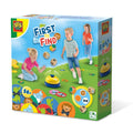 First to Find board game box showing children playing with animal tokens, dice, and a yellow bell on a grassy field.