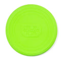 Lime green circular flying disc with concentric rings and an embossed Bigjigs Toys puzzle piece logo.