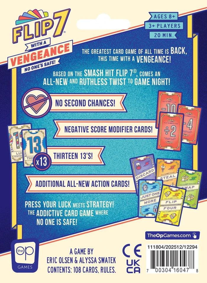 Back of a yellow card game box with blue borders, displaying game features, sample cards, and player information.