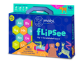 Flipsee alphabet toy box with colorful hexagonal letter tiles, animal illustrations, and a blue carry handle.