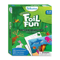 Green box for Skillmatics Foil Fun animal craft kit, featuring colorful animal illustrations, foil sheets and stickers.