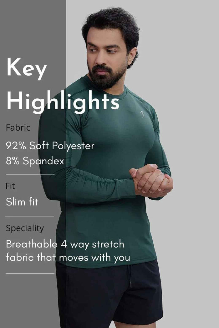 Forest green full sleeve T-shirt by Fuaark Nz, showcasing casual style and comfortable fit with long sleeves and a classic design.