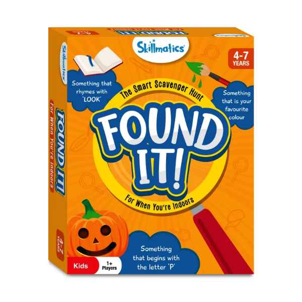 Orange Skillmatics game box with a large magnifying glass, book, paintbrush, and pumpkin illustrations.