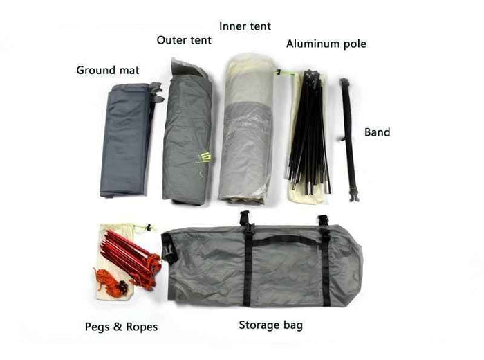 Four Season Double Layer Camping Tent by Mead's Supply & Equipment Outfitters for 2-3 persons, waterproof with aluminum poles.