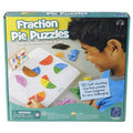 Fraction Pie Puzzles box showing a boy using colorful foam wedges on a white game board with circular slots.
