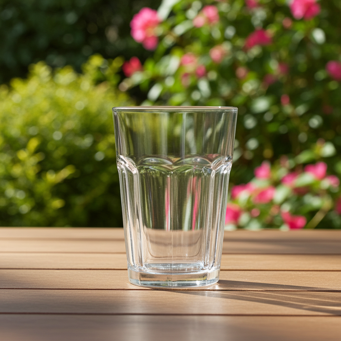 Clear faceted glass tumbler from Nest & Stem Homewares, 473ml Frankly Cotton Cotton glassware for beverages.