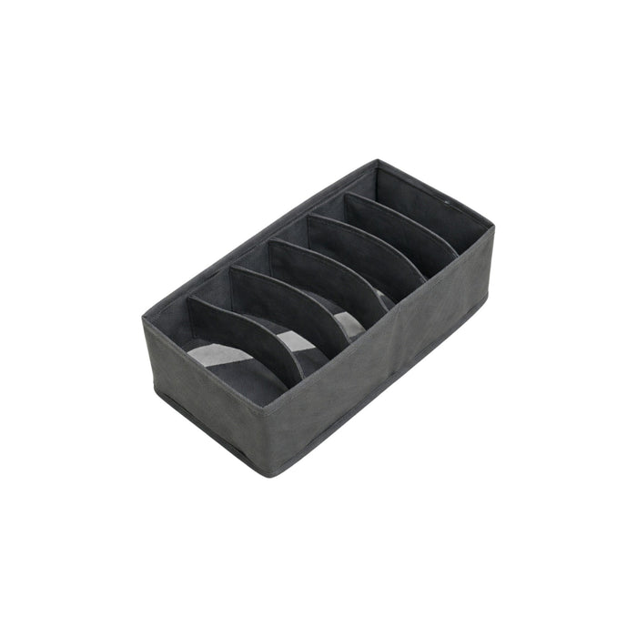 Charcoal cotton fabric drawer organiser from Nest & Stem Homewares with multiple compartments for storage.