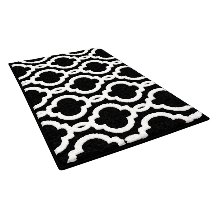 Black geometric cotton bath mat by Nest & Stem Homewares, soft and absorbent with a modern pattern for bathroom decor.