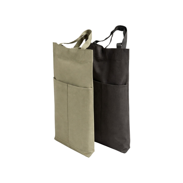 Black and olive Frankly Cotton reusable beach tote bag by Nest & Stem Homewares with sturdy handles and spacious interior.